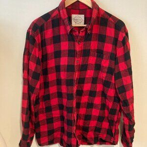 St. John's Bay Vintage Buffalo Plaid Flannel Button Down, Red Plaid Shirt, XL